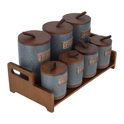 طقم علب بورسلان السيف غاليري، 8 قطع، ستاند خشبي - رمادي product image 3