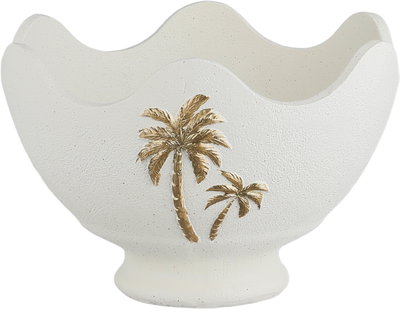 Al Saif Gallery Gypsum Serving Bowl, 20x20x13 cm, Round, Deep, Gold Palm Pattern - White product image 1