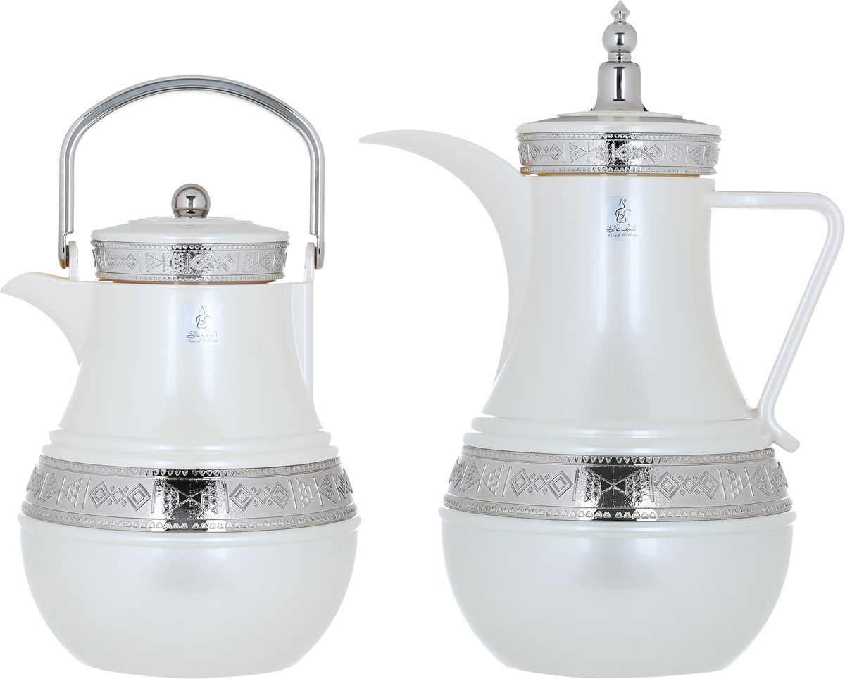 Al Saif Gallery Amal thermos set, 1 liter, thermal glass inner shell, plastic outer shell - white product image