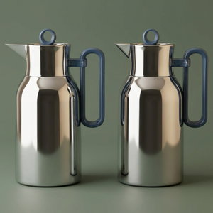 Al Saif Gallery Al Durra Thermos Set, 1/1 Liter, 2 Pieces, Glass Inner Container, Push Button, Blue Marble Handle - Silver product image