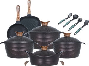 Neokline Titanium Granite Pot Set, 16 Pieces, Wood Handle - Black Purple product image 2