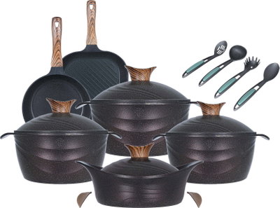 طقم قدور جرانيت تيتانيوم نيوكلاين، 16 قطعة، مقبض خشب - اسود بنفسجي product image 2