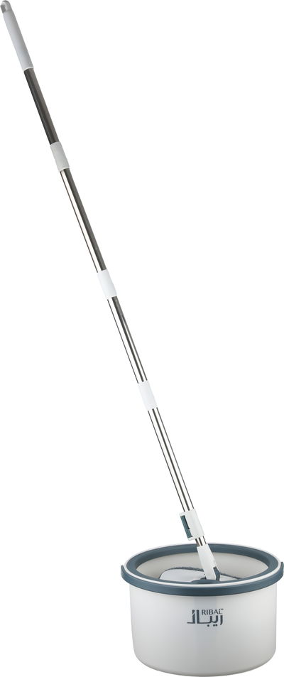 طقم ممسحة أرضيات ريبال ماجيك، دائري، عصا استيل 160 سم، 2 فرشاه تنظيف، 2 قطعة حذاء - أبيض رمادي product image 1
