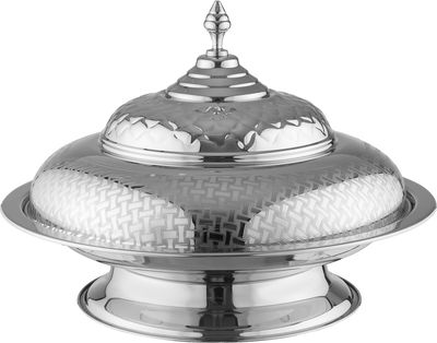 صينية تقديم غوزي بغطاء منقوش استيل السيف غاليري، 50 سم - فضي product image 1