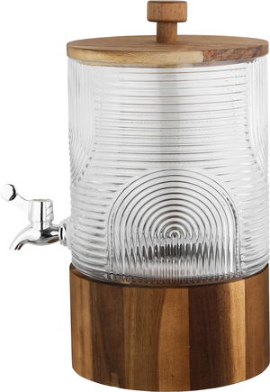 Al Saif Gallery Glass Drink Dispenser, 18x18x32.5 cm, Wooden Base and Lid - Transparent Wooden product image 2