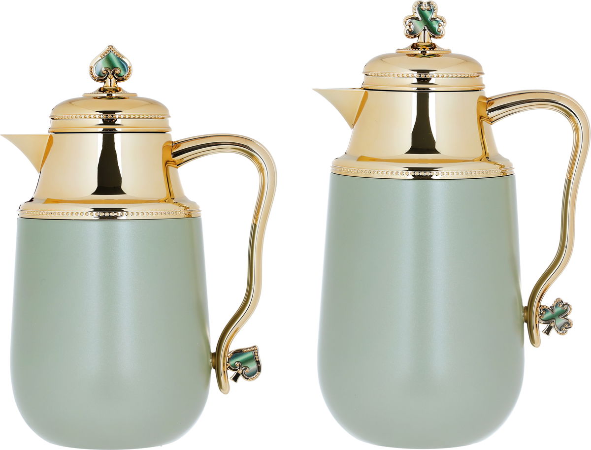 Al Saif Gallery Fatima thermos set, 1/0.7 liter, two pieces, thermal glass inner container, steel outer shell - light green product image 1