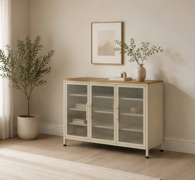 Modern buffet made of MDF wood and metal, 80×105×35 cm - Wooden product image 1