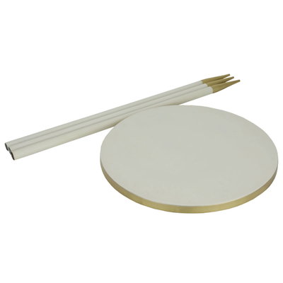Al Saif Gallery steel table, 36x36x62 cm, round, golden edge, three legs - light beige product image 3