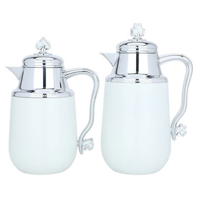 Al Saif Gallery Fatima thermos set, 1/0.75 litre, two pieces, thermal glass inner container, steel outer shell - white product image 1