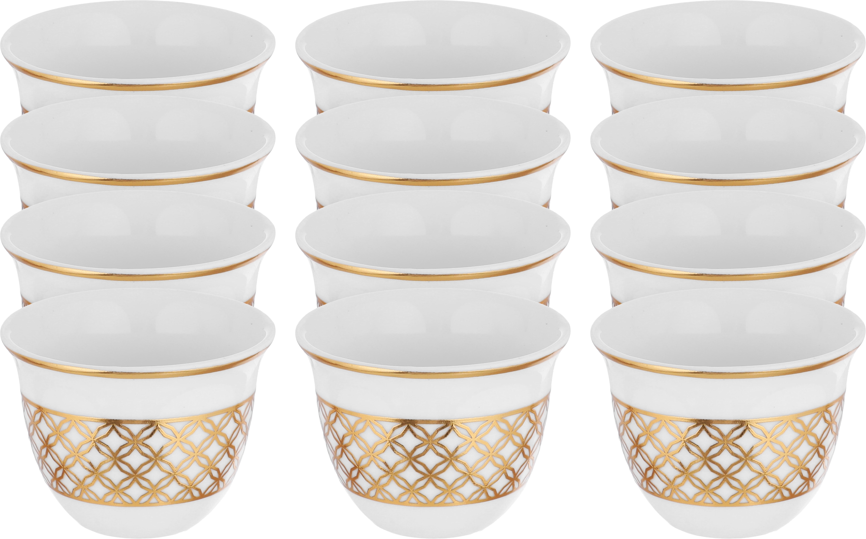 Al Saif Gallery porcelain Arabic coffee cups set, golden pattern, 12 pieces - white product image