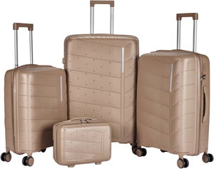 طقم شنط سفر بولي بروبيلين ليمرا، 4 مقاسات، 4 عجلات، بزاوية 360 درجة، LMA-PP502 - ذهبي product image
