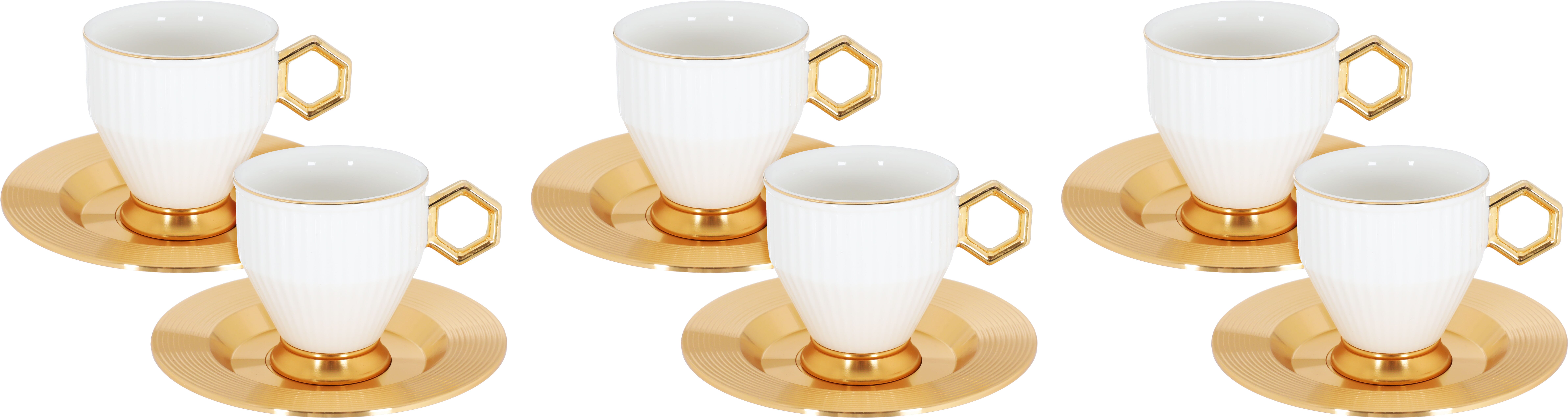 طقم فناجين قهوة بورسلان بقاعدة ذهبي امبير، 12 قطعة، 90 مل، صحن ذهبي - أبيض product image