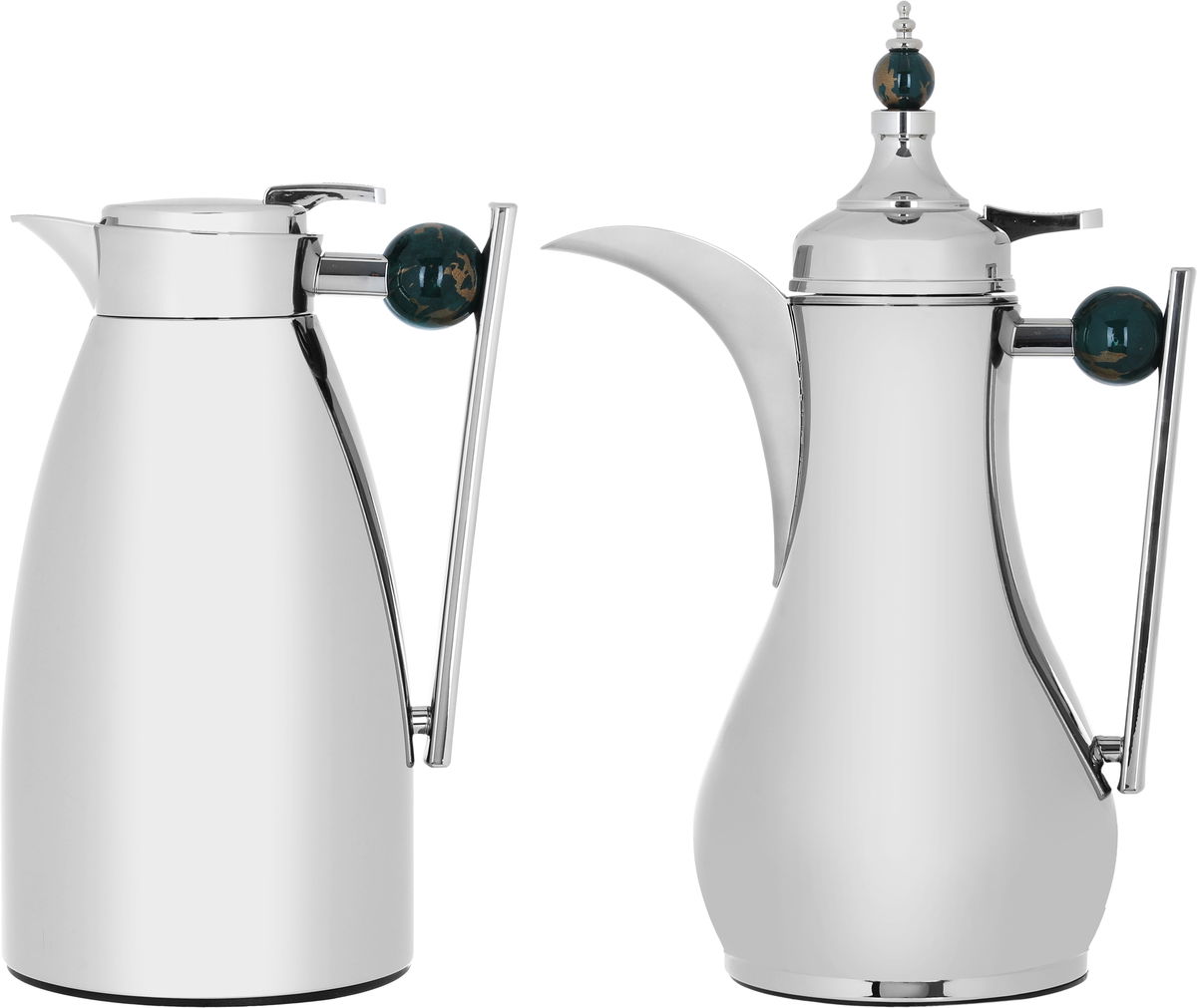 Al Saif Gallery Alaa thermos set, 1/1 liter, two pieces, thermal glass inner container, steel outer shell - `Silver product image 1