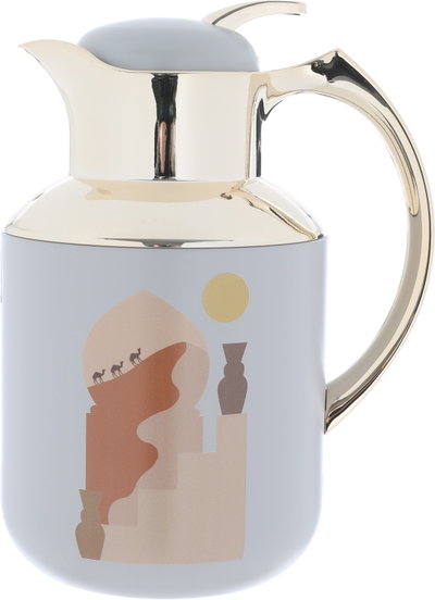 Al Saif Gallery Florya Pro thermos set, 0.5/1 liter, 2 pieces, thermal glass inner shell, steel outer shell - gray with gold product image 3