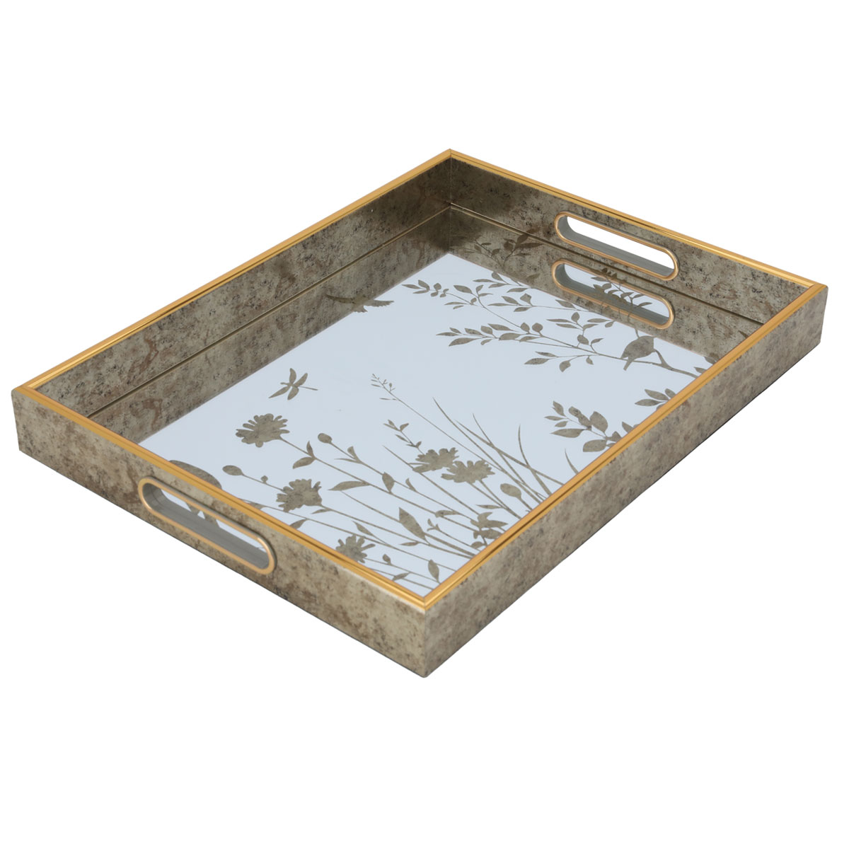 Tofaria Glass Mirror Surface Al Saif Gallery, 30 x 40 x 4 cm, Rectangular Floral Pattern - Beige product image