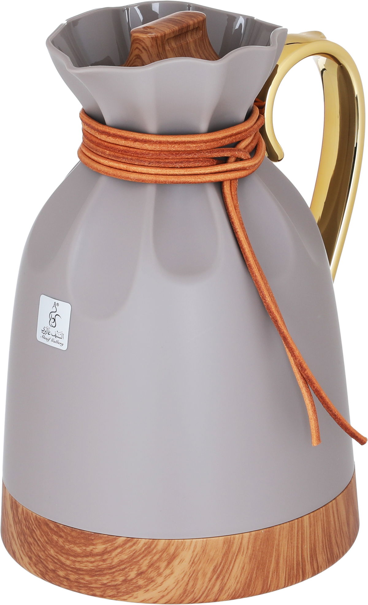 Everest Balqis Thermos, 1 liter, golden handle, wooden base, thermal glass inner shell, plastic outer shell - Cappuccino product image 4