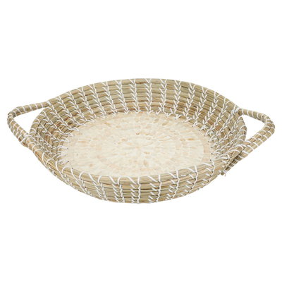 طوفرية تقديم خوص السيف غاليري، 40×40×8.6 سم، دائري - بيج أبيض product image 1