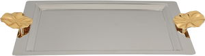 Al Saif Gallery stainless steel serving tray, 49x32x2.7 cm, rectangular, gold-silver handle product image