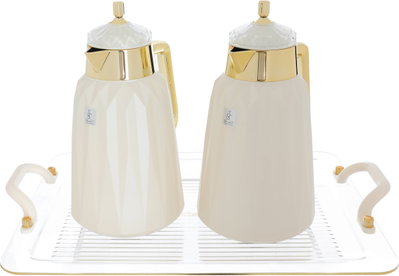 Al Saif Gallery Lamia thermos set, 1 liter, 3 pieces, tofariya, thermal glass inner shell, plastic outer shell - pearl gold product image 2
