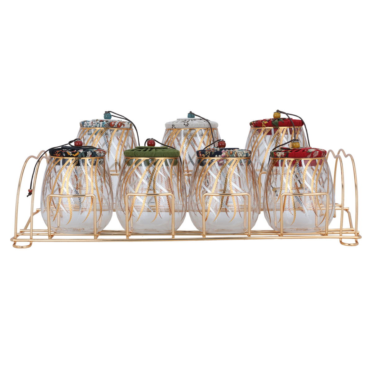 Al Saif Gallery glass spice jar set, 8 pieces, lid, gold-coloured stand product image