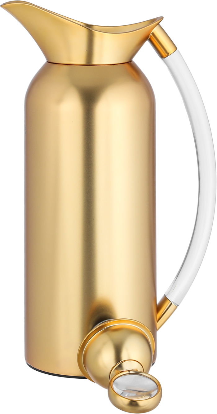 Al Saif Gallery Thuraya Thermos Set, 1/1 Liter, Glass Inner Material, Transparent Handle, Press Lid - Gold product image 5
