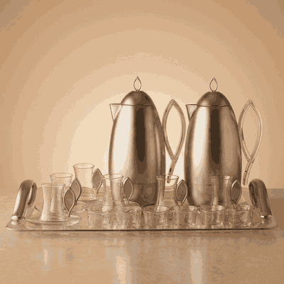 Al Saif Gallery Al Ola Thermos Set, 21 Pieces, with Serving Tray, Tea & Coffee Cups - Transparent Silver product image 11