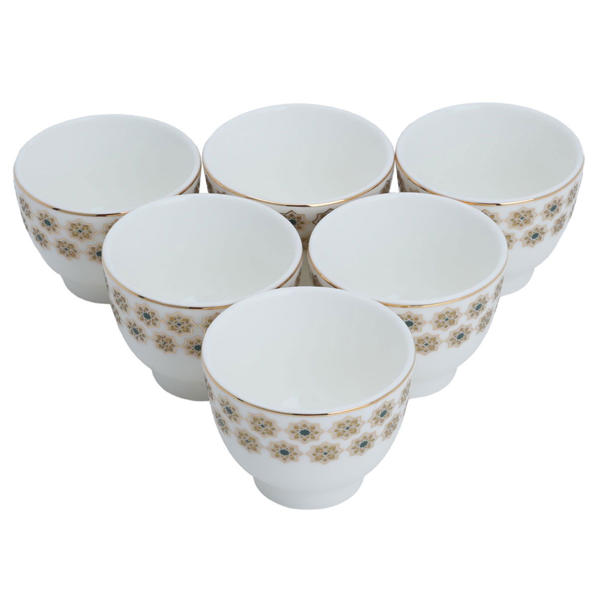 Al Saif Gallery porcelain Arabic coffee cups set, gold and green pattern, 6 pieces - white product image 2