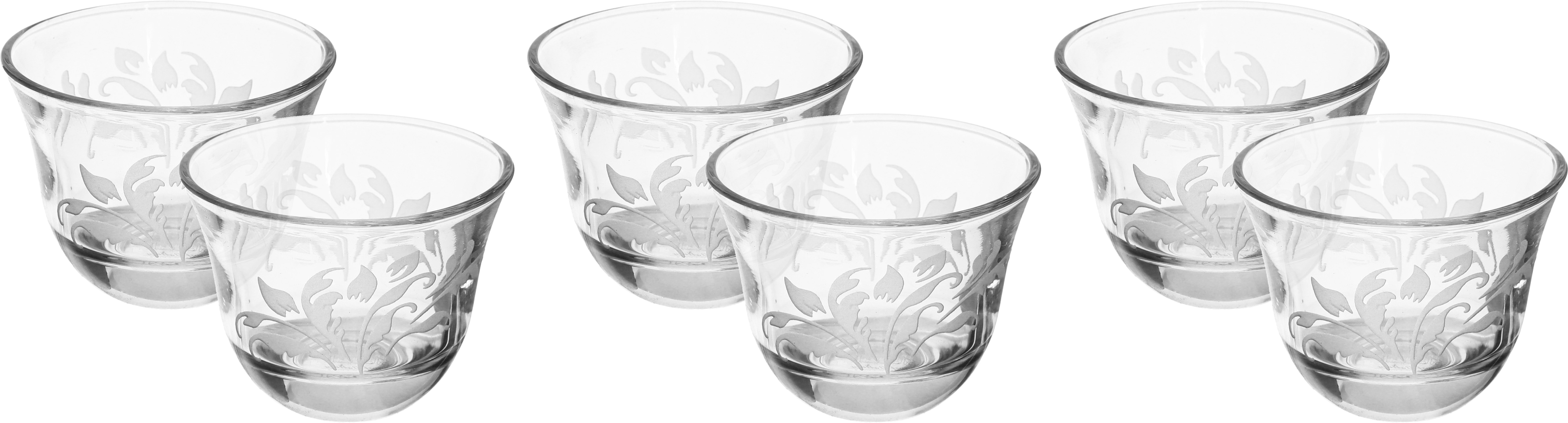 A set of Arabic coffee cups from Al Saif Gallery glass, 6 pieces, with a white pattern - transparent product image