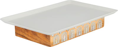 Al Saif Gallery Stainless Steel Serving Stand, 36x25.5x5 cm, Wooden Base, Rectangular - Creamy Wood product image 2