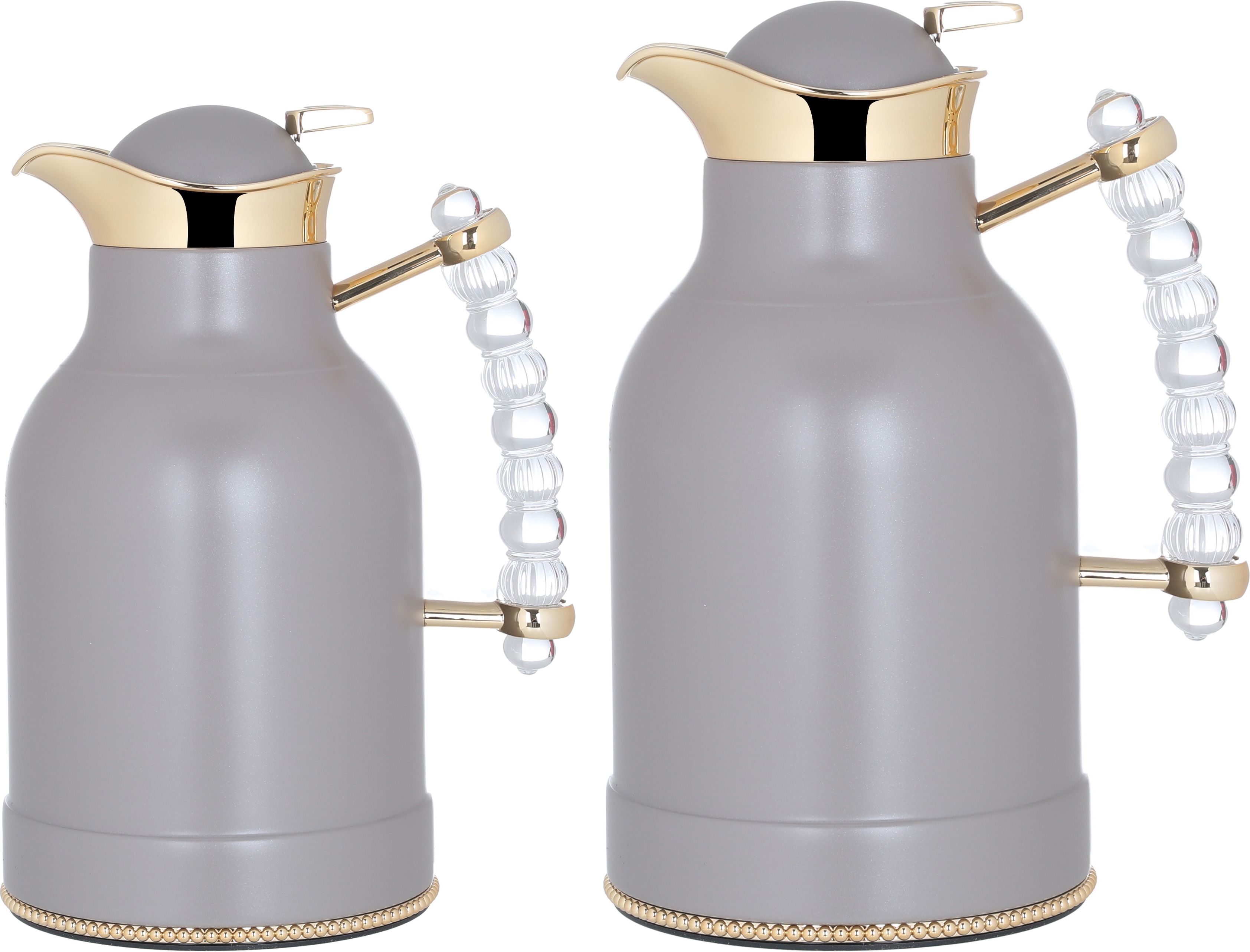 Al Saif Gallery Farida thermos set, 1/0.7 litre, transparent handle, two pieces, thermal glass inner case, steel outer case - Cappuccino product image