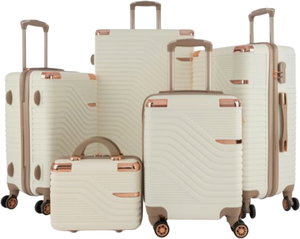 طقم شنط سفر ABS ليمرا، 5 مقاسات، 4 عجلات، زاويه 360 درجة، LMA-1465 - بيج product image