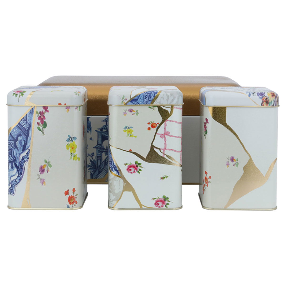 Al Saif Gallery steel box set, round, with lid, 4 pieces, flower pattern - white product image