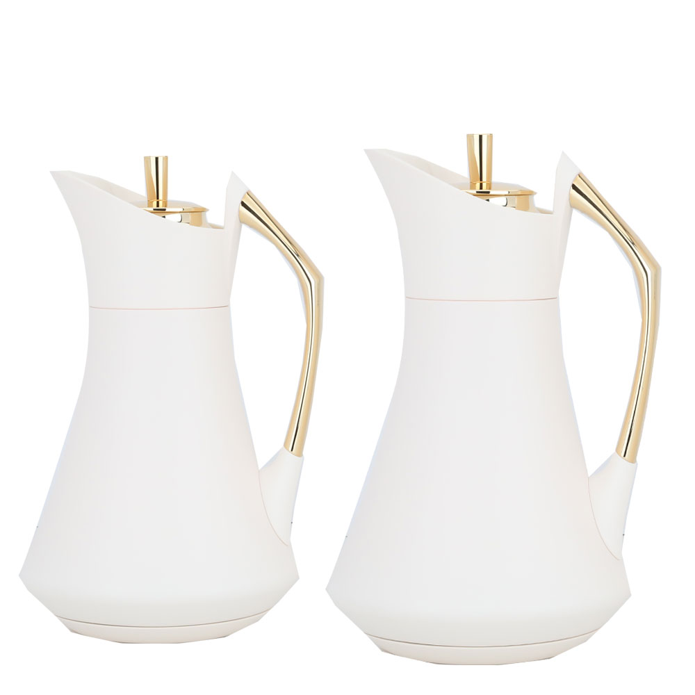 Al Saif Gallery Karma thermos set, two pieces, 1 liter, thermal glass inner container, steel outer shell - white and golden product image
