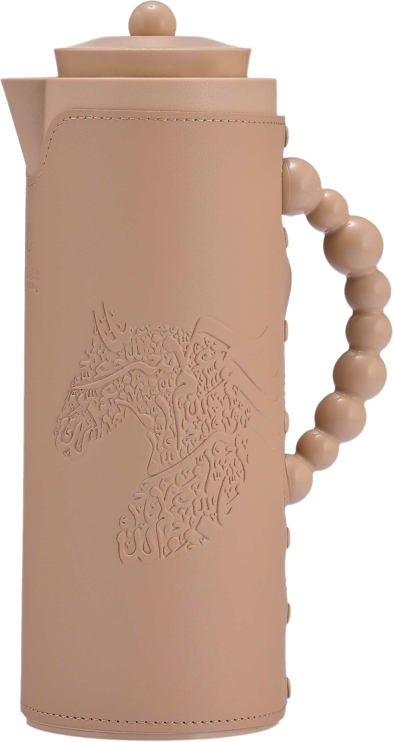 Al Saif Gallery Royal 7T thermos, 1 liter, leather covered, horse pattern, glass inner case, plastic outer shell - light brown product image
