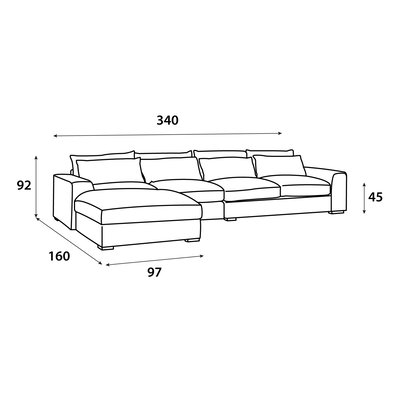Modern L-shaped Swedish wood sofa, 340 x 160 cm, Chanel fabric - light beige product image 2