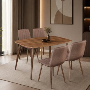 طاولة طعام خشب MDF مع 4 كراسي، 75×130×80 سم - بني غامق product image
