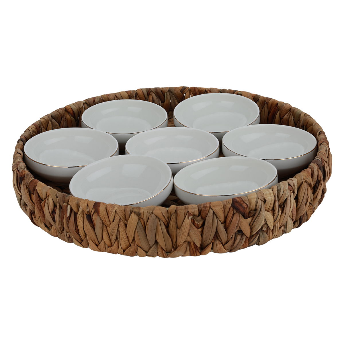 طقم صينية فطور بورسلان + خوص السيف غاليري، 45x45x12 سم، غطاء اكريلك، 9 قطع - بني / أبيض product image 2