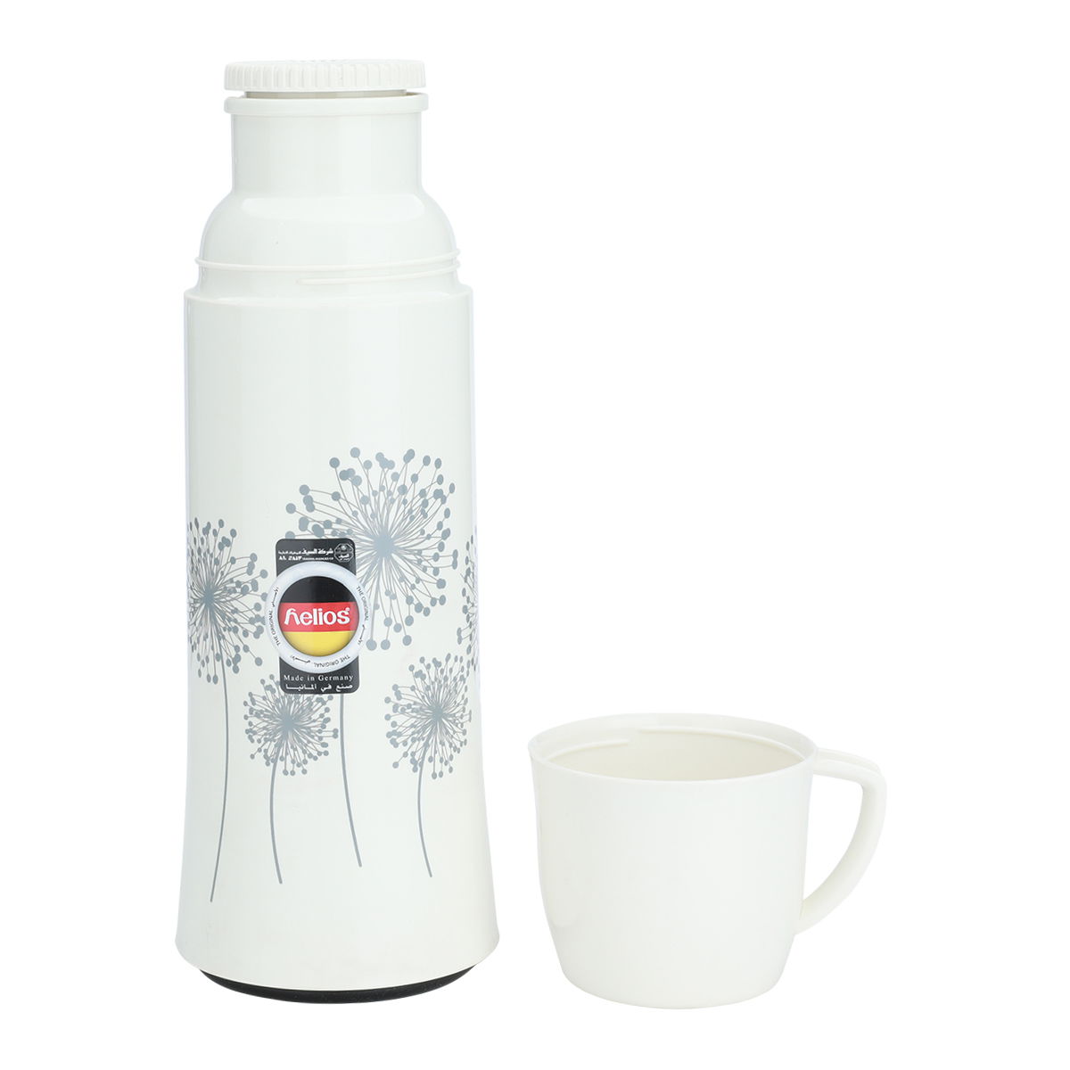 Helios thermos, 0.75 liters, heat preservation, rose pattern, thermal glass inner container, plastic outer shell - white product image