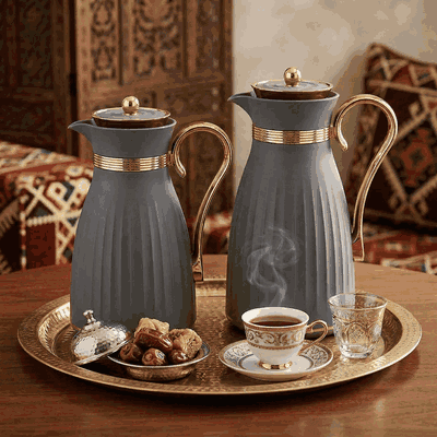 Al Saif Gallery Danat thermos set, 1/0.7 litre, 2 pieces, thermal glass inner shell, plastic outer shell - gray product image 5