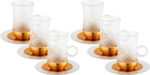 طقم بيالات زجاج أمبير، 120 مل، صحون، قاعدة ذهبي، 12 قطعة - شفاف ذهبي product image