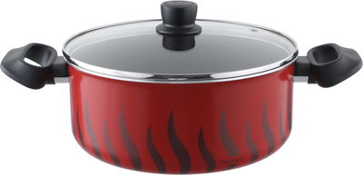 Tefal New Tempo Flame Titanium Coated Saucepan with Handles and Lid, 24cm - Red product image 2