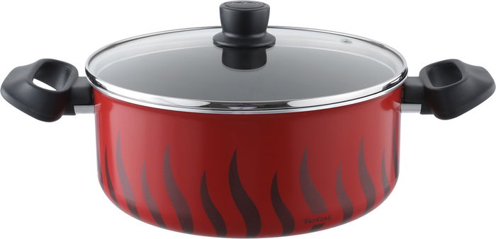 Tefal New Tempo Flame Titanium Coated Saucepan with Handles and Lid, 24cm - Red product image 2