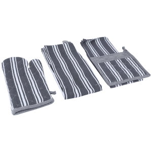 طقم (منشفة، مريله، قفاز،حامل وعاء) فايبر السيف غاليري، 4 قطع - أبيض مع رمادي product image 2