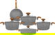 طقم قدور جرانيت فالز، 9 قطع، يد خشبي، بغطاء زجاج - رمادي فاتح product image 2
