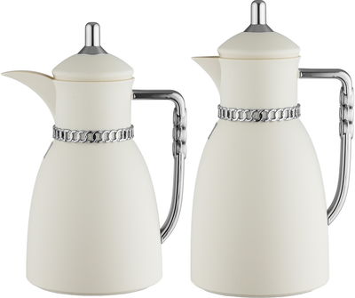 Al Saif Gallery Bayan Thermos Set, 0.7/1 Liter, 2 Pieces, Tempered Glass Inner Container, Silver Handle - Matte White product image 1