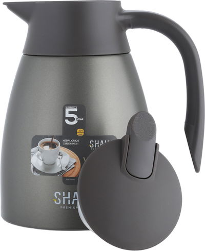 ترمس شاها، 1 لتر، خامة داخلية استيل، هيكل خارجي استيل، ضغاط - رمادي product image 4