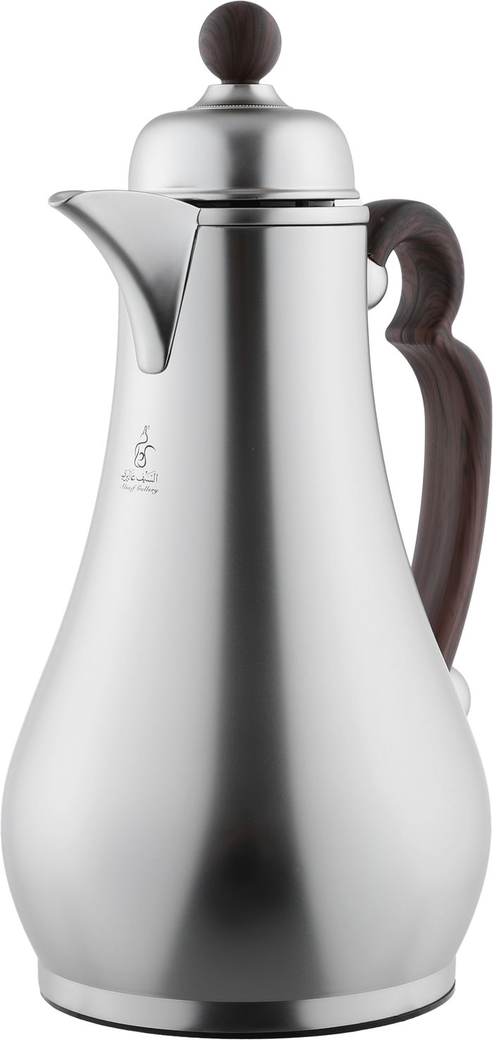 Alsaif Gallery Al-Asalah Thermos Set, 1/1 liter, glass interior, stainless steel exterior, dark wooden handle, press - matte silver product image 8