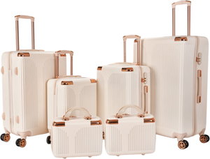 طقم شنط سفر ABS ليمرا، 6 مقاسات، 4 عجلات، زاويه 360 درجة، OT-501960 - بيج product image