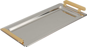 Al Saif Gallery Steel Serving Tray, 40x18.5x1.7 cm - Silver Gold product image
