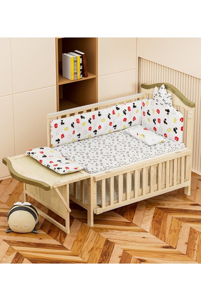 سرير اطفال قابل للتعديل فان مومنت، 100×55×98 سم، عجلات دوارة - خشبي product image 7